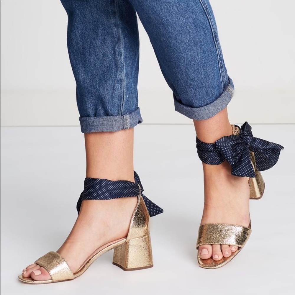 J CREW| Penny Ankle Strap Metallic w/Scarf Tie